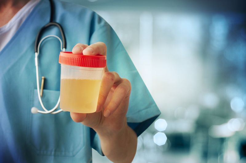 A Nurse Holding a Urine sample