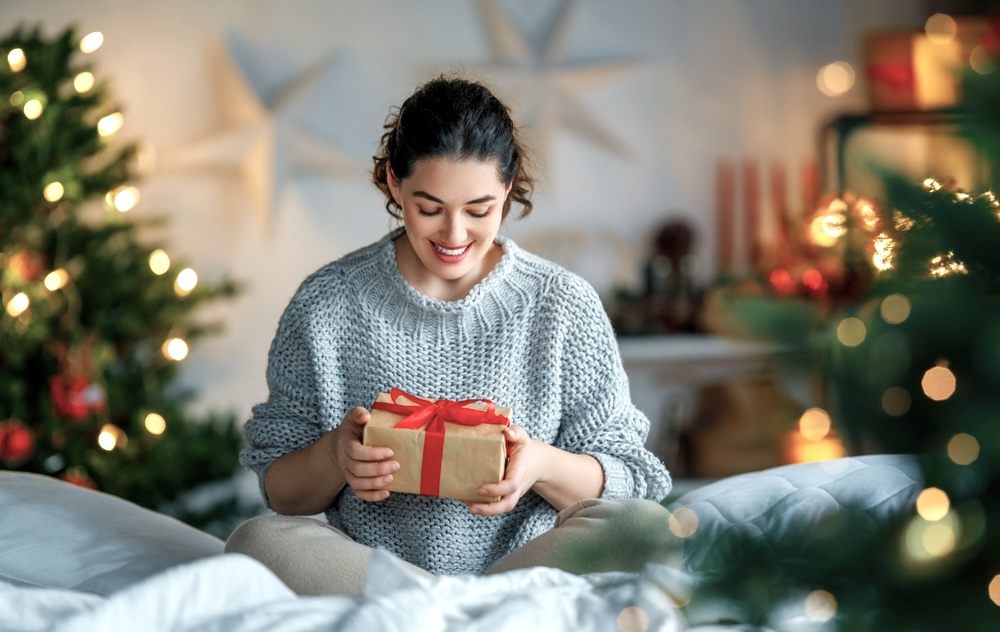 Woman excited about her gift